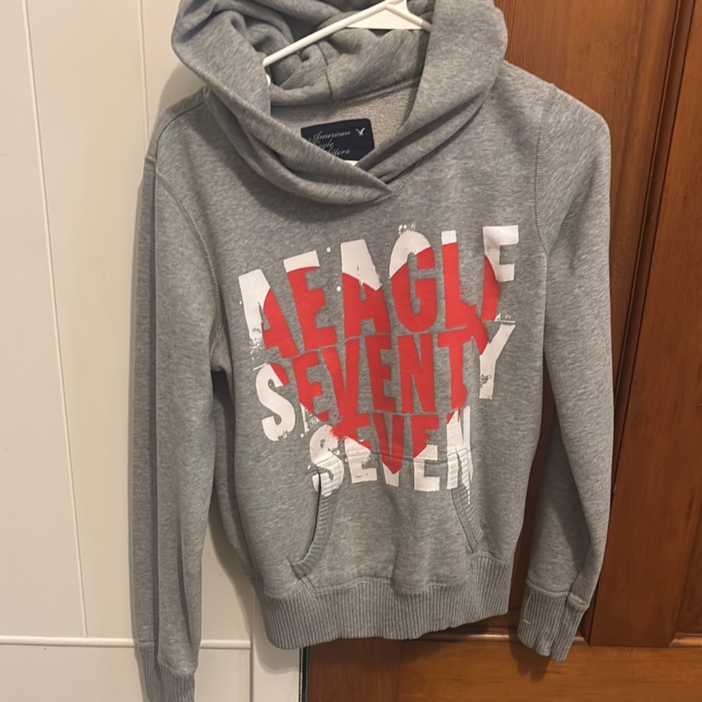 American Eagle Outfitters Gray Hoodie with Red Graphic